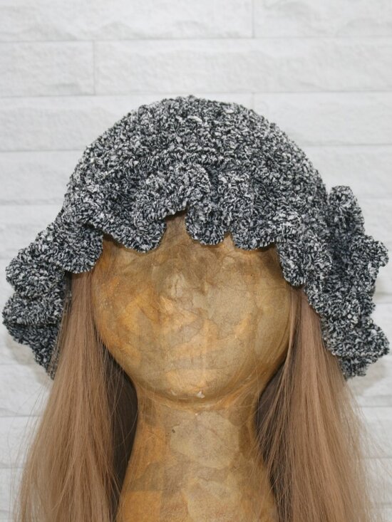HAND CRAFTED Hat Crochet Bucket Chenille Winter Medium Ruffle Grey Marled main image 14
